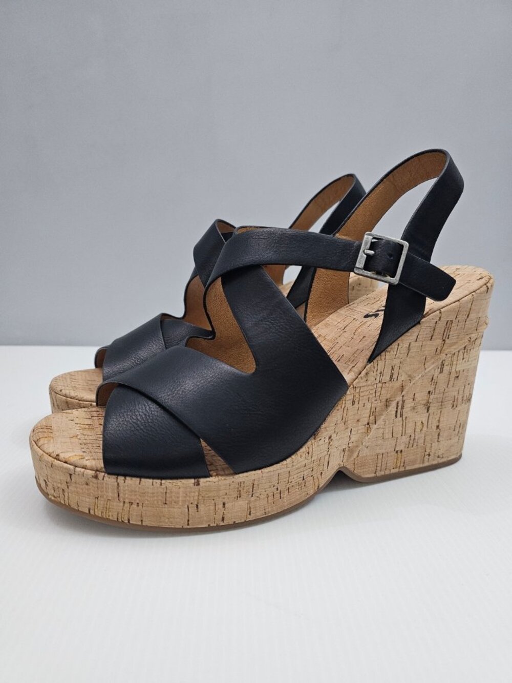 Korks Kork Ease Brigitte Wedge Sandal Womens 11 Black Cork Platform Comfort NEW